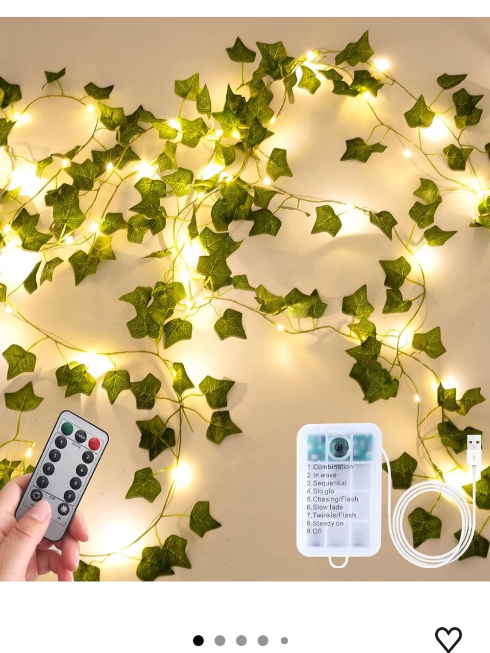 Green Ivy Garland with Warm White LED Fairy Lights